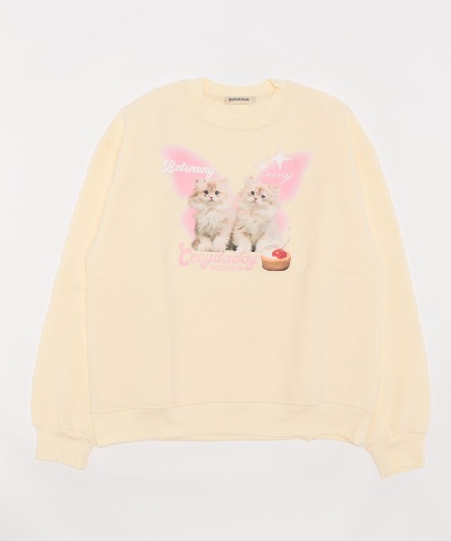almo(アルモ)の「子猫とカップケーキ裏起毛ビッグスエット(BQ)(スウェット・レディース・ベージュ/アイボリー/グレー・FREE)」の3枚目の写真