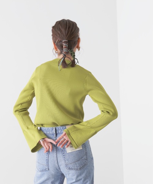 N.（N. Natural Beauty Basic）（エヌエヌナチュラルビューティーベーシック）の「◆ベルスリーブリブニット（ニット/セーター・レディース・ネイビー/オフホワイト/イエロー・MEDIUM）」の10枚目の写真