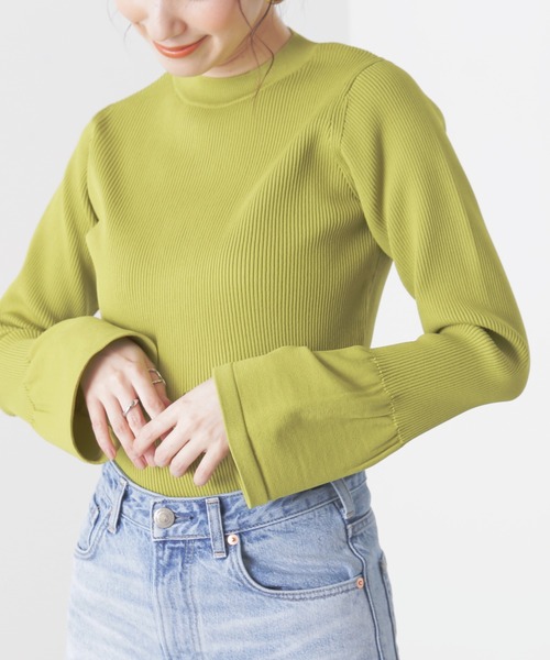 N.（N. Natural Beauty Basic）（エヌエヌナチュラルビューティーベーシック）の「◆ベルスリーブリブニット（ニット/セーター・レディース・ネイビー/オフホワイト/イエロー・MEDIUM）」の5枚目の写真