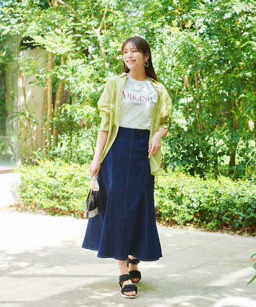 NATURAL BEAUTY BASIC（ナチュラルビューティーベーシック）の「デニムマーメイドスカート（デニムスカート・レディース・ネイビー/オフホワイト・SMALL/MEDIUM）」の10枚目の写真