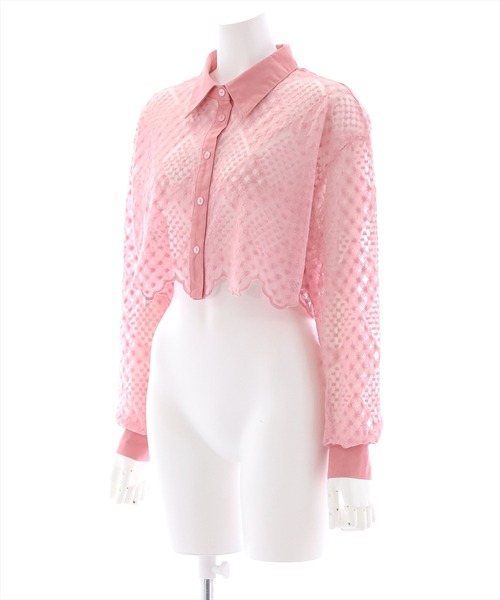 clear（クリア）の「長袖刺繍レースシアーシャツ[クロップド丈 骨格ウェーブ]（シャツ/ブラウス・レディース・ピンクベージュ/ベージュ/ブラック/オフホワイト・F）」の15枚目の写真