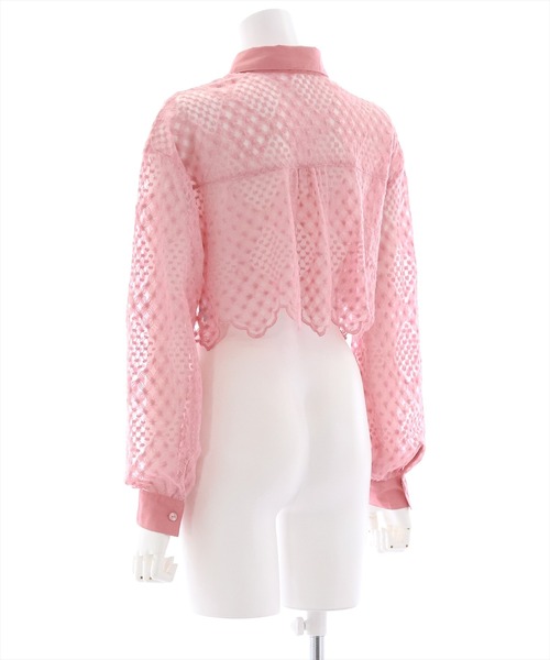 clear（クリア）の「長袖刺繍レースシアーシャツ[クロップド丈 骨格ウェーブ]（シャツ/ブラウス・レディース・ピンクベージュ/ベージュ/ブラック/オフホワイト・F）」の5枚目の写真