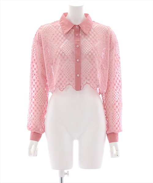 clear（クリア）の「長袖刺繍レースシアーシャツ[クロップド丈 骨格ウェーブ]（シャツ/ブラウス・レディース・ピンクベージュ/ベージュ/ブラック/オフホワイト・F）」の12枚目の写真