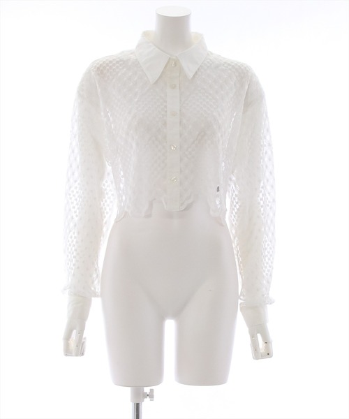 clear（クリア）の「長袖刺繍レースシアーシャツ[クロップド丈 骨格ウェーブ]（シャツ/ブラウス・レディース・ピンクベージュ/ベージュ/ブラック/オフホワイト・F）」の18枚目の写真