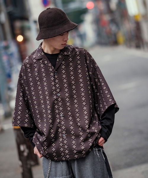 improves(インプローブス)の「【improves】総柄&無地 ルーズフィット 半袖 オープンカラーシャツ(シャツ/ブラウス・メンズ・ライトグリーン/ピンク/イエロー/ネイビー/ブラウン/ブラック/ホワイト/ライトグレー/ダークブラック/ダークグリーン・FREE)」の14枚目の写真