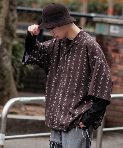 improves(インプローブス)の「【improves】総柄&無地 ルーズフィット 半袖 オープンカラーシャツ(シャツ/ブラウス・メンズ・ライトグリーン/ピンク/イエロー/ネイビー/ブラウン/ブラック/ホワイト/ライトグレー/ダークブラック/ダークグリーン・FREE)」の15枚目の写真