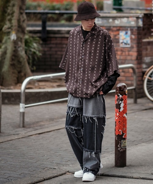 improves(インプローブス)の「【improves】総柄&無地 ルーズフィット 半袖 オープンカラーシャツ(シャツ/ブラウス・メンズ・ライトグリーン/ピンク/イエロー/ネイビー/ブラウン/ブラック/ホワイト/ライトグレー/ダークブラック/ダークグリーン・FREE)」の16枚目の写真