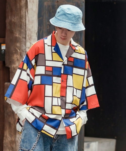 improves(インプローブス)の「【improves】総柄&無地 ルーズフィット 半袖 オープンカラーシャツ(シャツ/ブラウス・メンズ・ライトグリーン/ピンク/イエロー/ネイビー/ブラウン/ブラック/ホワイト/ライトグレー/ダークブラック/ダークグリーン・FREE)」の11枚目の写真