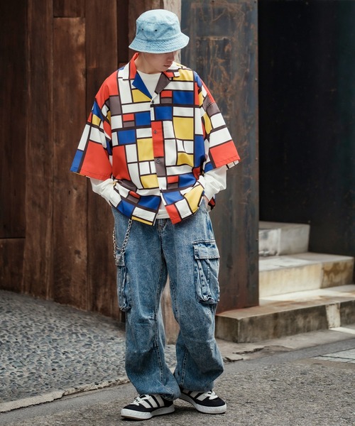 improves(インプローブス)の「【improves】総柄&無地 ルーズフィット 半袖 オープンカラーシャツ(シャツ/ブラウス・メンズ・ライトグリーン/ピンク/イエロー/ネイビー/ブラウン/ブラック/ホワイト/ライトグレー/ダークブラック/ダークグリーン・FREE)」の13枚目の写真