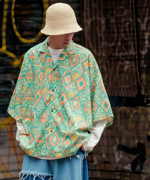 improves(インプローブス)の「【improves】総柄&無地 ルーズフィット 半袖 オープンカラーシャツ(シャツ/ブラウス・メンズ・ライトグリーン/ピンク/イエロー/ネイビー/ブラウン/ブラック/ホワイト/ライトグレー/ダークブラック/ダークグリーン・FREE)」の21枚目の写真