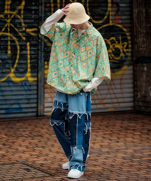 improves(インプローブス)の「【improves】総柄&無地 ルーズフィット 半袖 オープンカラーシャツ(シャツ/ブラウス・メンズ・ライトグリーン/ピンク/イエロー/ネイビー/ブラウン/ブラック/ホワイト/ライトグレー/ダークブラック/ダークグリーン・FREE)」の22枚目の写真