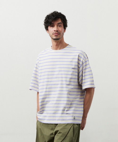 FIDELITY（フィデリティ）の「BORDER S/S WIDE / バスクボーダー半袖シャツ ワイド・ビッグシルエット（Tシャツ/カットソー・メンズ・ネイビー/オフホワイト/ダークグリーン/ラベンダー・LARGE/MEDIUM）」の4枚目の写真