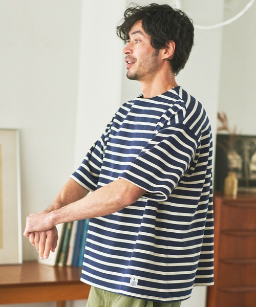 FIDELITY（フィデリティ）の「BORDER S/S WIDE / バスクボーダー半袖シャツ ワイド・ビッグシルエット（Tシャツ/カットソー・メンズ・ネイビー/オフホワイト/ダークグリーン/ラベンダー・LARGE/MEDIUM）」の3枚目の写真
