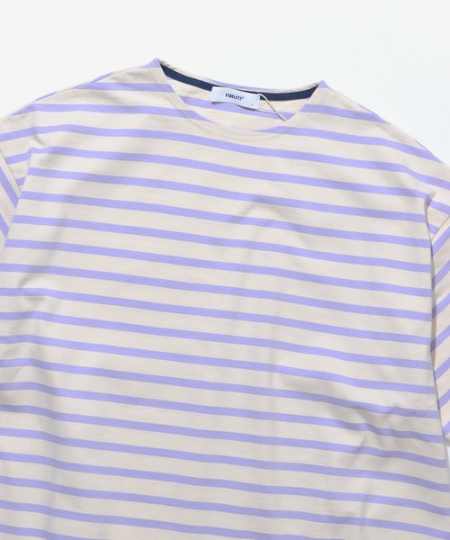 FIDELITY（フィデリティ）の「BORDER S/S WIDE / バスクボーダー半袖シャツ ワイド・ビッグシルエット（Tシャツ/カットソー・メンズ・ネイビー/オフホワイト/ダークグリーン/ラベンダー・LARGE/MEDIUM）」の8枚目の写真