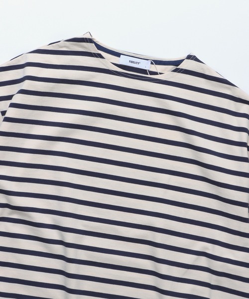 FIDELITY（フィデリティ）の「BORDER S/S WIDE / バスクボーダー半袖シャツ ワイド・ビッグシルエット（Tシャツ/カットソー・メンズ・ネイビー/オフホワイト/ダークグリーン/ラベンダー・LARGE/MEDIUM）」の5枚目の写真