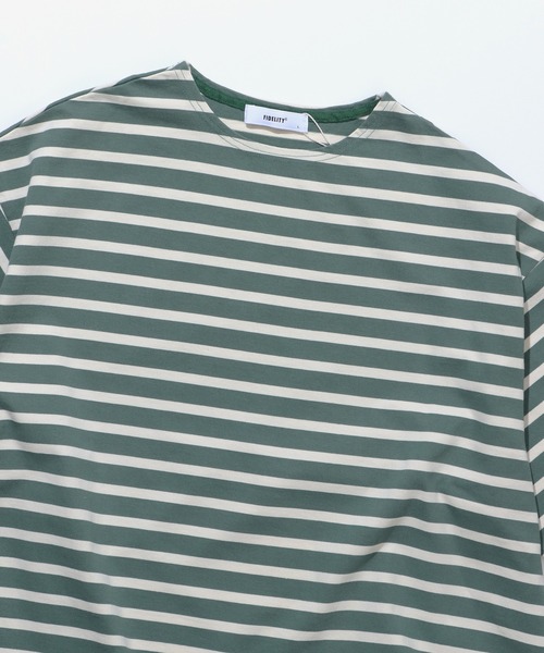 FIDELITY（フィデリティ）の「BORDER S/S WIDE / バスクボーダー半袖シャツ ワイド・ビッグシルエット（Tシャツ/カットソー・メンズ・ネイビー/オフホワイト/ダークグリーン/ラベンダー・LARGE/MEDIUM）」の6枚目の写真