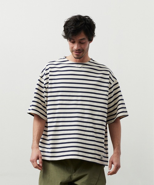 FIDELITY（フィデリティ）の「BORDER S/S WIDE / バスクボーダー半袖シャツ ワイド・ビッグシルエット（Tシャツ/カットソー・メンズ・ネイビー/オフホワイト/ダークグリーン/ラベンダー・LARGE/MEDIUM）」の17枚目の写真