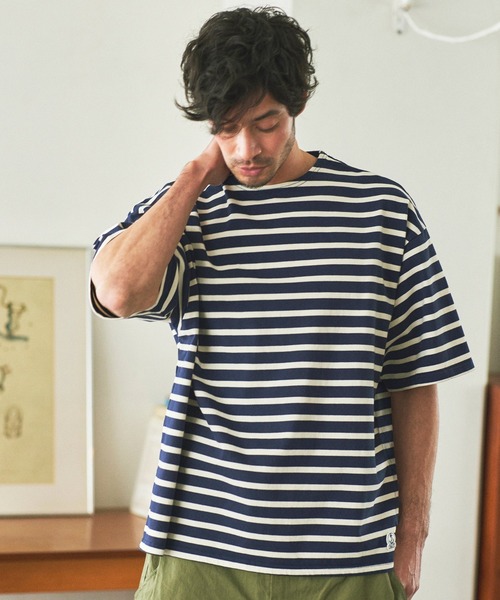 FIDELITY（フィデリティ）の「BORDER S/S WIDE / バスクボーダー半袖シャツ ワイド・ビッグシルエット（Tシャツ/カットソー・メンズ・ネイビー/オフホワイト/ダークグリーン/ラベンダー・LARGE/MEDIUM）」の19枚目の写真