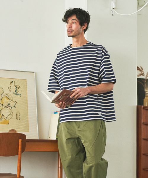 FIDELITY（フィデリティ）の「BORDER S/S WIDE / バスクボーダー半袖シャツ ワイド・ビッグシルエット（Tシャツ/カットソー・メンズ・ネイビー/オフホワイト/ダークグリーン/ラベンダー・LARGE/MEDIUM）」の20枚目の写真
