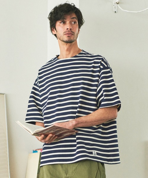 FIDELITY（フィデリティ）の「BORDER S/S WIDE / バスクボーダー半袖シャツ ワイド・ビッグシルエット（Tシャツ/カットソー・メンズ・ネイビー/オフホワイト/ダークグリーン/ラベンダー・LARGE/MEDIUM）」の21枚目の写真