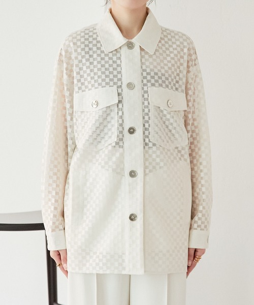 COLLAGE GALLARDAGALANTE（コラージュガリャルダガランテ）の「【OT】チェックメッシュシャツジャケット（シャツ/ブラウス・レディース・オフホワイト/グリーン・FREE）」の21枚目の写真