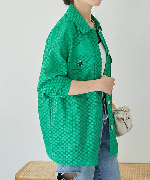 COLLAGE GALLARDAGALANTE（コラージュガリャルダガランテ）の「【OT】チェックメッシュシャツジャケット（シャツ/ブラウス・レディース・オフホワイト/グリーン・FREE）」の9枚目の写真