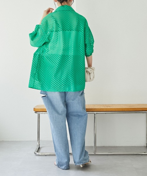 COLLAGE GALLARDAGALANTE（コラージュガリャルダガランテ）の「【OT】チェックメッシュシャツジャケット（シャツ/ブラウス・レディース・オフホワイト/グリーン・FREE）」の6枚目の写真