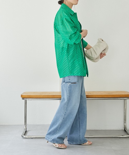 COLLAGE GALLARDAGALANTE（コラージュガリャルダガランテ）の「【OT】チェックメッシュシャツジャケット（シャツ/ブラウス・レディース・オフホワイト/グリーン・FREE）」の10枚目の写真