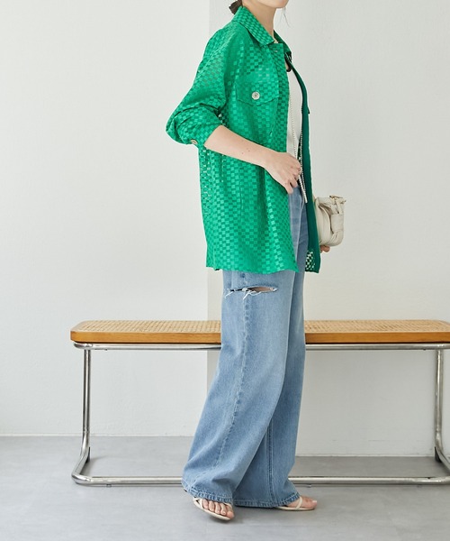 COLLAGE GALLARDAGALANTE（コラージュガリャルダガランテ）の「【OT】チェックメッシュシャツジャケット（シャツ/ブラウス・レディース・オフホワイト/グリーン・FREE）」の8枚目の写真