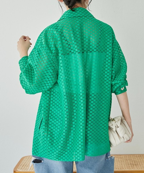 COLLAGE GALLARDAGALANTE（コラージュガリャルダガランテ）の「【OT】チェックメッシュシャツジャケット（シャツ/ブラウス・レディース・オフホワイト/グリーン・FREE）」の7枚目の写真