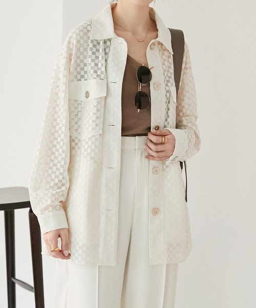 COLLAGE GALLARDAGALANTE（コラージュガリャルダガランテ）の「【OT】チェックメッシュシャツジャケット（シャツ/ブラウス・レディース・オフホワイト/グリーン・FREE）」の12枚目の写真