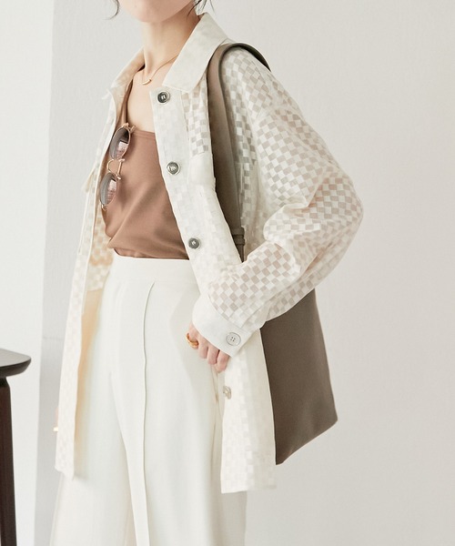 COLLAGE GALLARDAGALANTE（コラージュガリャルダガランテ）の「【OT】チェックメッシュシャツジャケット（シャツ/ブラウス・レディース・オフホワイト/グリーン・FREE）」の13枚目の写真