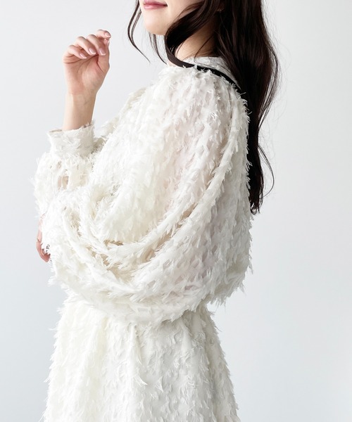 Meli rich（メリーリッチ）の「【セットアップ/オケージョン対応】シアージャガードブラウス（シャツ/ブラウス・レディース・アイボリー/ブラック/グレー・FREE）」の4枚目の写真