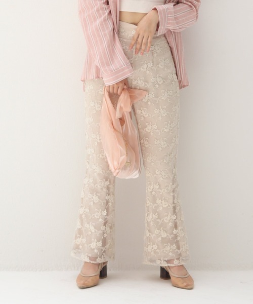muguet(ミュゲ)の「flare lace pants(スラックス・レディース・ピンク/アイボリー・FREE)」の2枚目の写真