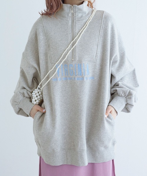 w closet(ダブルクローゼット)の「ハーフジップ刺繍入りスウェット(スウェット・レディース・イエロー系/オフホワイト/グレー・FREE)」の2枚目の写真