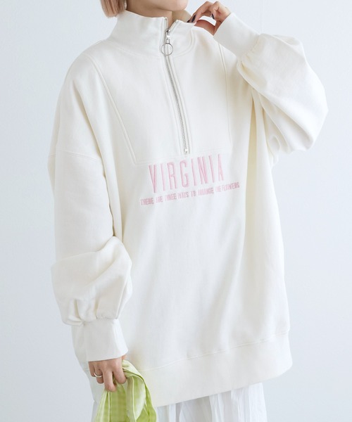 w closet(ダブルクローゼット)の「ハーフジップ刺繍入りスウェット(スウェット・レディース・イエロー系/オフホワイト/グレー・FREE)」の1枚目の写真