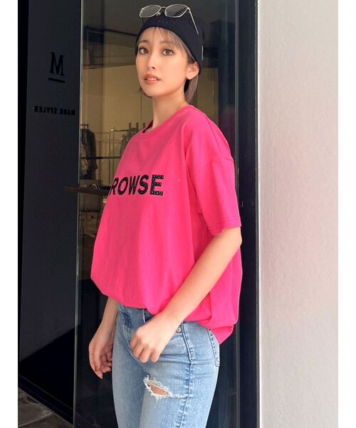 GYDA（ジェイダ）の「BROWSE Bijou BIG Tシャツ（Tシャツ/カットソー・レディース・ブラック/オフホワイト/ピンク・FREE）」の3枚目の写真