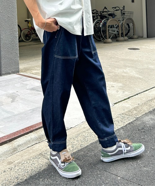 CPCM(シーピーシーエム)の「綿麻ベイカーイージーパンツ(デニムパンツ・メンズ・インディゴブルー/ブラック/カーキ/アイボリー/ブラック系その他・MEDIUM/LARGE)」の5枚目の写真