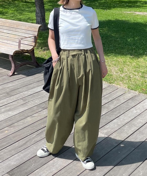 Chillfar（チルファー）の「テレコショート丈リンガーTEE（Tシャツ/カットソー・レディース・キナリ/ブラック系/ネイビー系/杢グレー/ホワイト×ブラック・FREE）」の11枚目の写真