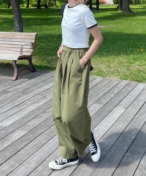 Chillfar（チルファー）の「テレコショート丈リンガーTEE（Tシャツ/カットソー・レディース・キナリ/ブラック系/ネイビー系/杢グレー/ホワイト×ブラック・FREE）」の13枚目の写真