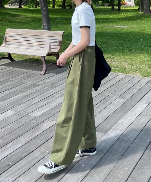 Chillfar（チルファー）の「テレコショート丈リンガーTEE（Tシャツ/カットソー・レディース・キナリ/ブラック系/ネイビー系/杢グレー/ホワイト×ブラック・FREE）」の14枚目の写真