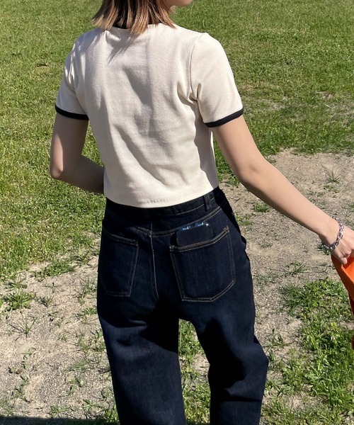 Chillfar（チルファー）の「テレコショート丈リンガーTEE（Tシャツ/カットソー・レディース・キナリ/ブラック系/ネイビー系/杢グレー/ホワイト×ブラック・FREE）」の21枚目の写真