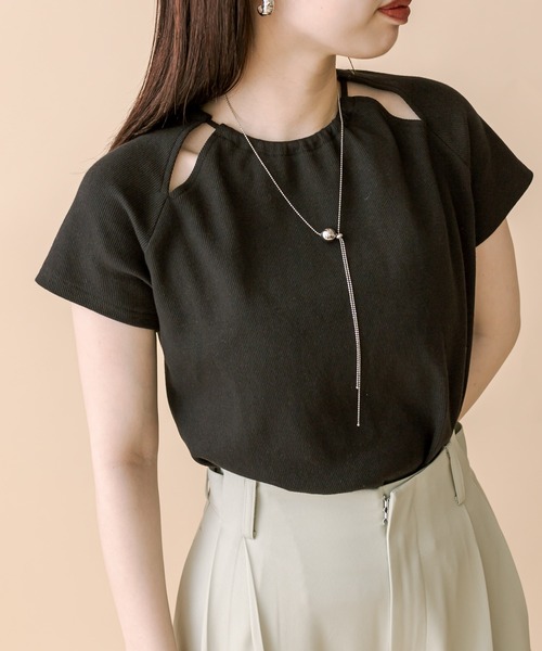 mline（エムライン）の「[mline]アメスリデザインカットソー（Tシャツ/カットソー・レディース・オリーブ/ピンク/ブラック/オフホワイト・FREE）」の2枚目の写真