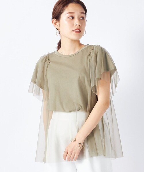 NOLLEY’S（ノーリーズ）の「◇【WEB限定】チュールＴシャツ（Tシャツ/カットソー・レディース・オリーブ/ブラック/オフホワイト・FREE）」の16枚目の写真