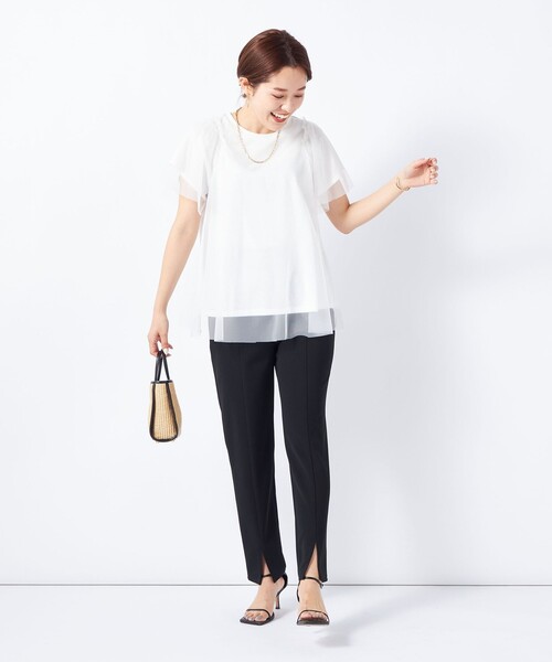 NOLLEY’S（ノーリーズ）の「◇【WEB限定】チュールＴシャツ（Tシャツ/カットソー・レディース・オリーブ/ブラック/オフホワイト・FREE）」の22枚目の写真