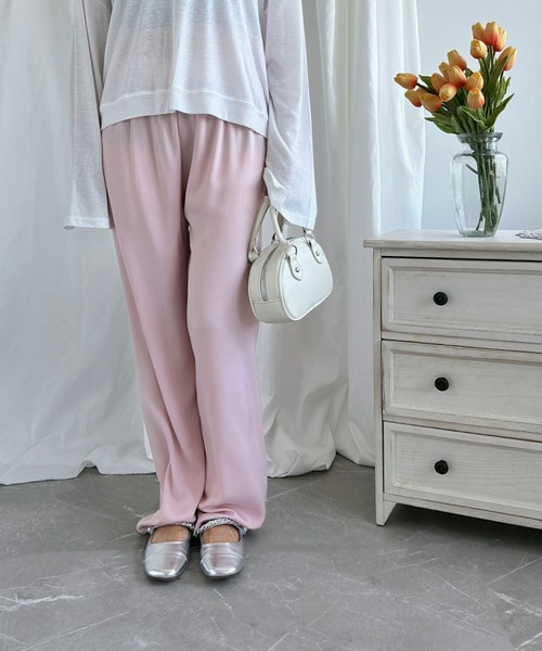 aimoha（アイモハ）の「リラクス　ワイドレッグ サテンパンツ（スウェットパンツ・レディース・ピンク/ホワイト/ブラック/グレー/グリーン/ブルー・LARGE/SMALL/MEDIUM/X-LARGE）」の6枚目の写真