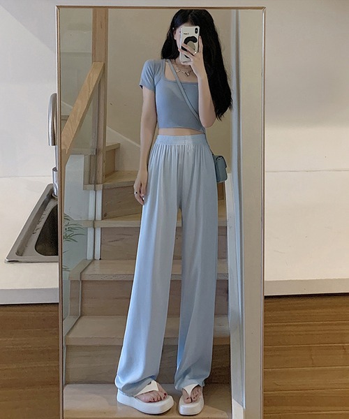 aimoha（アイモハ）の「リラクス　ワイドレッグ サテンパンツ（スウェットパンツ・レディース・ピンク/ホワイト/ブラック/グレー/グリーン/ブルー・LARGE/SMALL/MEDIUM/X-LARGE）」の14枚目の写真