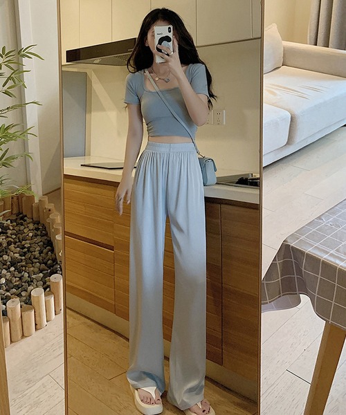 aimoha（アイモハ）の「リラクス　ワイドレッグ サテンパンツ（スウェットパンツ・レディース・ピンク/ホワイト/ブラック/グレー/グリーン/ブルー・LARGE/SMALL/MEDIUM/X-LARGE）」の15枚目の写真