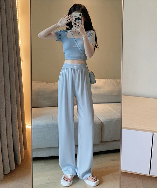 aimoha（アイモハ）の「リラクス　ワイドレッグ サテンパンツ（スウェットパンツ・レディース・ピンク/ホワイト/ブラック/グレー/グリーン/ブルー・LARGE/SMALL/MEDIUM/X-LARGE）」の17枚目の写真