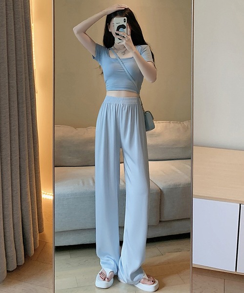 aimoha（アイモハ）の「リラクス　ワイドレッグ サテンパンツ（スウェットパンツ・レディース・ピンク/ホワイト/ブラック/グレー/グリーン/ブルー・LARGE/SMALL/MEDIUM/X-LARGE）」の18枚目の写真